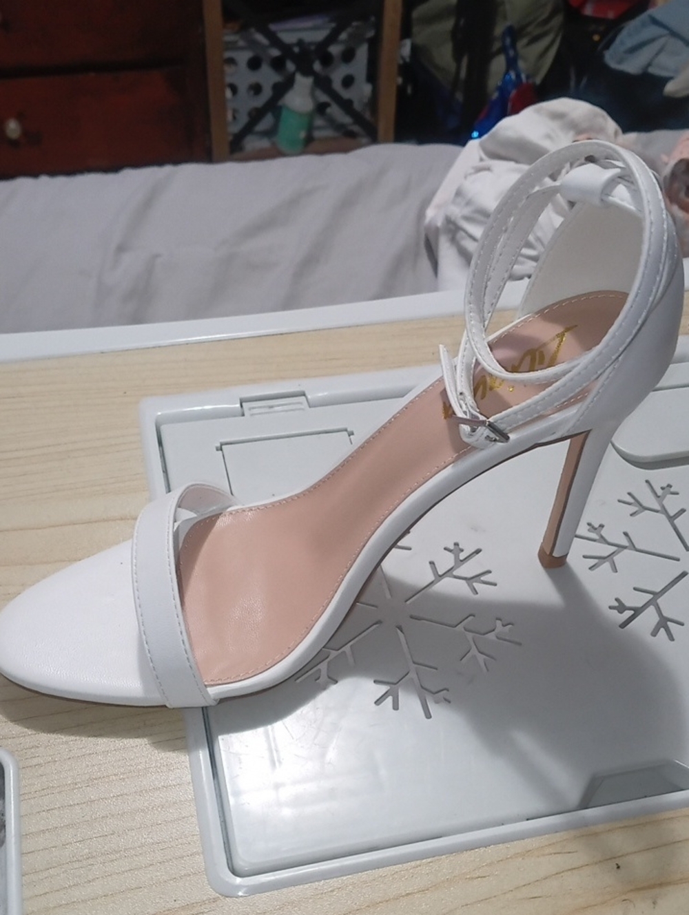 Liliana White Strappy Ankle Strap High Heels